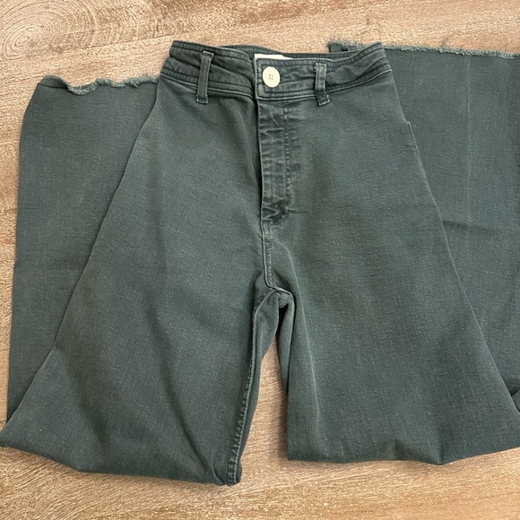 Zara Marine Straight Green High-Waisted Pants - Picture 3 of 4